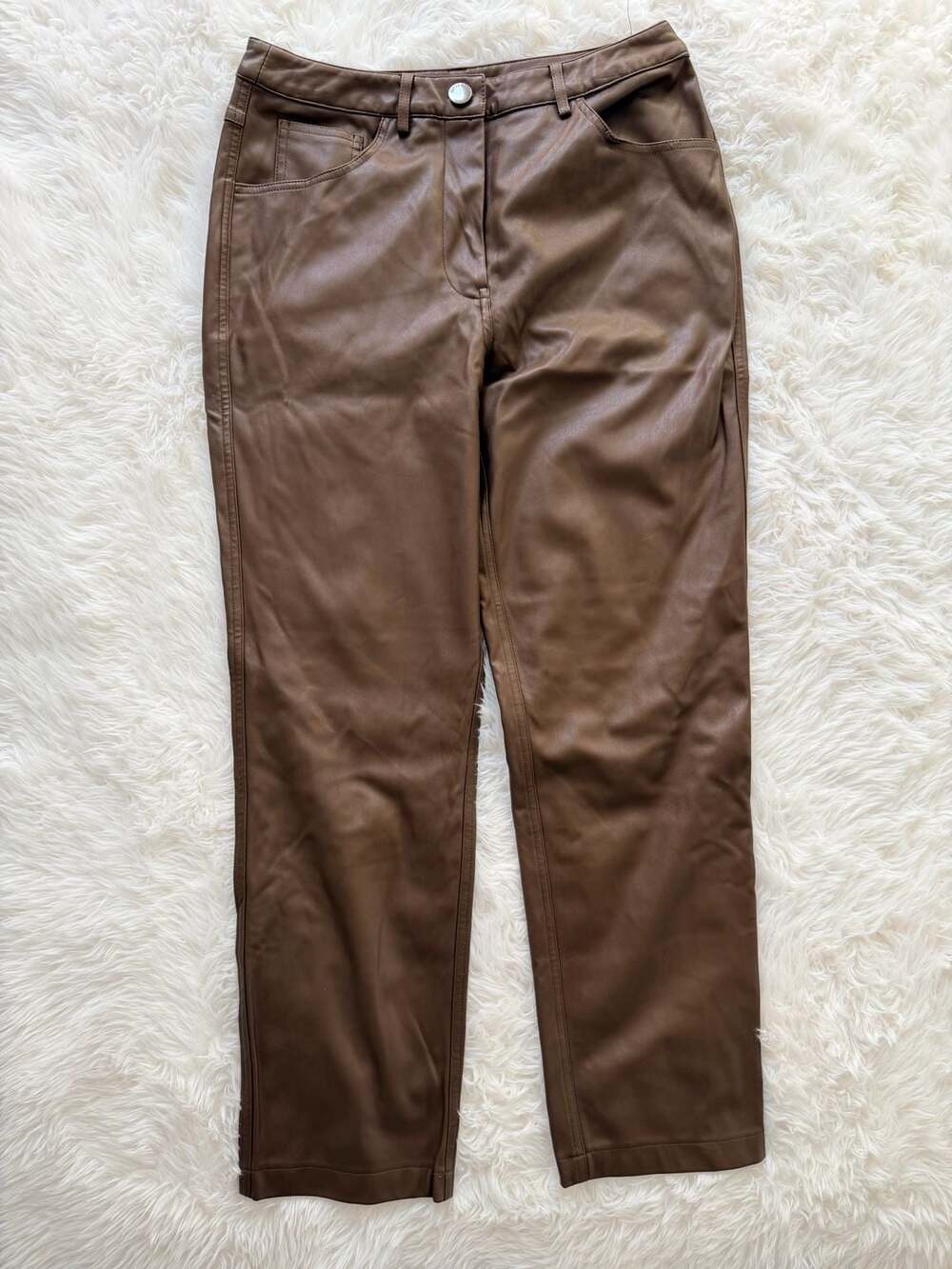 The Drop Women's Faux Leather Pants Brown Size 28